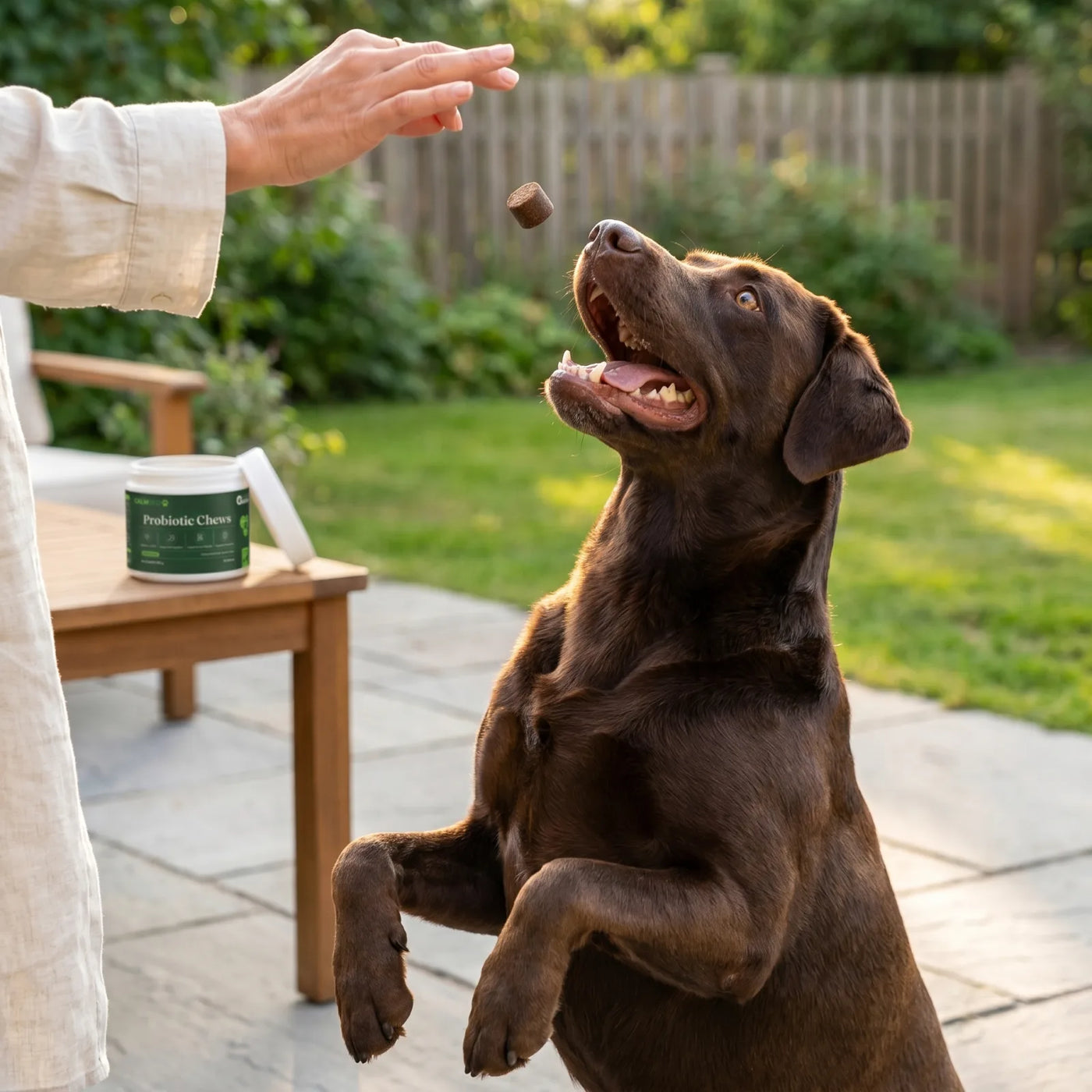 Owner training their dog in the garden